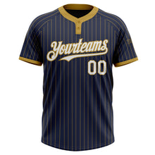 Load image into Gallery viewer, Custom Navy Old Gold Pinstripe White Two-Button Unisex Softball Jersey