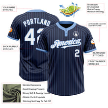 Load image into Gallery viewer, Custom Navy Light Blue Pinstripe White Two-Button Unisex Softball Jersey