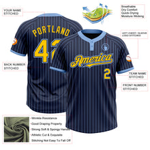 Load image into Gallery viewer, Custom Navy Light Blue Pinstripe Yellow Two-Button Unisex Softball Jersey