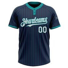 Load image into Gallery viewer, Custom Navy Teal Pinstripe White Two-Button Unisex Softball Jersey