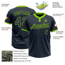 Load image into Gallery viewer, Custom Navy Neon Green Pinstripe Neon Green Two-Button Unisex Softball Jersey