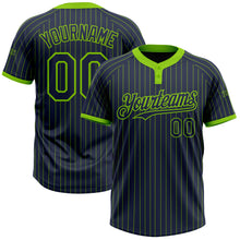 Load image into Gallery viewer, Custom Navy Neon Green Pinstripe Neon Green Two-Button Unisex Softball Jersey