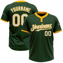 Load image into Gallery viewer, Custom Green Gold Pinstripe White Two-Button Unisex Softball Jersey