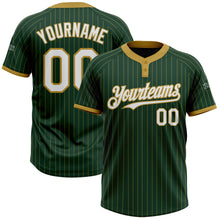 Load image into Gallery viewer, Custom Green Old Gold Pinstripe White Two-Button Unisex Softball Jersey