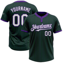 Load image into Gallery viewer, Custom Green Purple Pinstripe White Two-Button Unisex Softball Jersey
