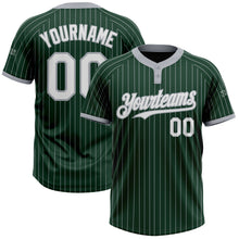 Load image into Gallery viewer, Custom Green Gray Pinstripe White Two-Button Unisex Softball Jersey