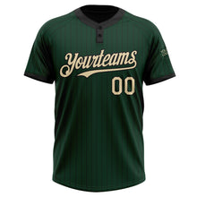 Load image into Gallery viewer, Custom Green Black Pinstripe Cream Two-Button Unisex Softball Jersey