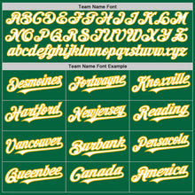 Load image into Gallery viewer, Custom Kelly Green Gold Pinstripe White Two-Button Unisex Softball Jersey