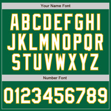 Load image into Gallery viewer, Custom Kelly Green Gold Pinstripe White Two-Button Unisex Softball Jersey