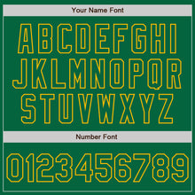 Load image into Gallery viewer, Custom Kelly Green Gold Pinstripe Gold Two-Button Unisex Softball Jersey