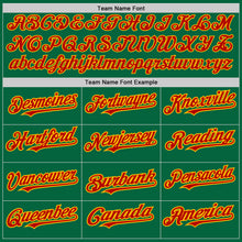 Load image into Gallery viewer, Custom Kelly Green Gold Pinstripe Red Two-Button Unisex Softball Jersey