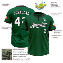 Load image into Gallery viewer, Custom Kelly Green Black Pinstripe White Two-Button Unisex Softball Jersey