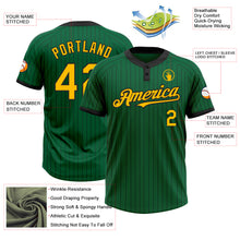 Load image into Gallery viewer, Custom Kelly Green Black Pinstripe Gold Two-Button Unisex Softball Jersey