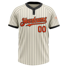 Load image into Gallery viewer, Custom Cream Black Pinstripe Orange Two-Button Unisex Softball Jersey