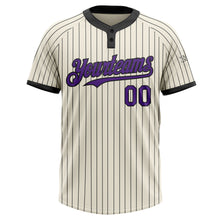 Load image into Gallery viewer, Custom Cream Black Pinstripe Purple Two-Button Unisex Softball Jersey