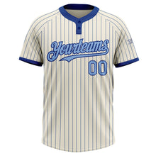 Load image into Gallery viewer, Custom Cream Royal Pinstripe Light Blue Two-Button Unisex Softball Jersey