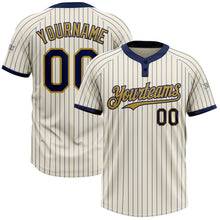 Load image into Gallery viewer, Custom Cream Navy Pinstripe Old Gold Two-Button Unisex Softball Jersey