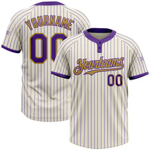 Load image into Gallery viewer, Custom Cream Purple Pinstripe Old Gold Two-Button Unisex Softball Jersey