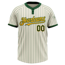 Load image into Gallery viewer, Custom Cream Green Pinstripe Gold Two-Button Unisex Softball Jersey