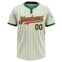 Load image into Gallery viewer, Custom Cream Kelly Green Pinstripe Orange Two-Button Unisex Softball Jersey