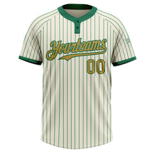 Load image into Gallery viewer, Custom Cream Kelly Green Pinstripe Old Gold Two-Button Unisex Softball Jersey