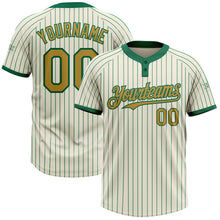 Load image into Gallery viewer, Custom Cream Kelly Green Pinstripe Old Gold Two-Button Unisex Softball Jersey