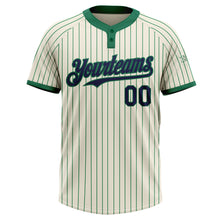 Load image into Gallery viewer, Custom Cream Kelly Green Pinstripe Navy Two-Button Unisex Softball Jersey