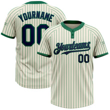 Load image into Gallery viewer, Custom Cream Kelly Green Pinstripe Navy Two-Button Unisex Softball Jersey