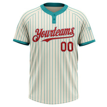 Load image into Gallery viewer, Custom Cream Teal Pinstripe Red-Gray Two-Button Unisex Softball Jersey