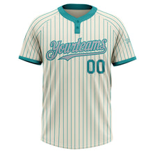 Load image into Gallery viewer, Custom Cream Teal Pinstripe Gray Two-Button Unisex Softball Jersey