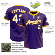 Load image into Gallery viewer, Custom Purple Gold Pinstripe White Two-Button Unisex Softball Jersey