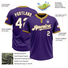 Load image into Gallery viewer, Custom Purple Old Gold Pinstripe White Two-Button Unisex Softball Jersey