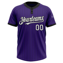 Load image into Gallery viewer, Custom Purple Black Pinstripe White Two-Button Unisex Softball Jersey
