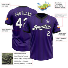 Load image into Gallery viewer, Custom Purple Black Pinstripe White Two-Button Unisex Softball Jersey