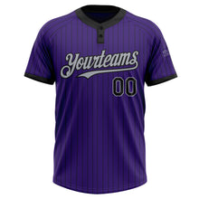 Load image into Gallery viewer, Custom Purple Black Pinstripe Gray Two-Button Unisex Softball Jersey
