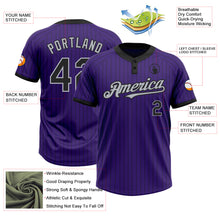 Load image into Gallery viewer, Custom Purple Black Pinstripe Gray Two-Button Unisex Softball Jersey