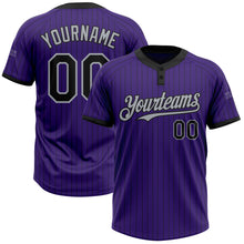 Load image into Gallery viewer, Custom Purple Black Pinstripe Gray Two-Button Unisex Softball Jersey