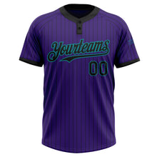 Load image into Gallery viewer, Custom Purple Black Pinstripe Teal Two-Button Unisex Softball Jersey