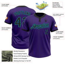 Load image into Gallery viewer, Custom Purple Black Pinstripe Teal Two-Button Unisex Softball Jersey