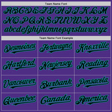 Load image into Gallery viewer, Custom Purple Black Pinstripe Teal Two-Button Unisex Softball Jersey