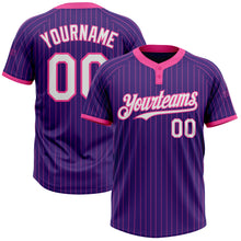 Load image into Gallery viewer, Custom Purple Pink Pinstripe White Two-Button Unisex Softball Jersey