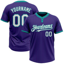 Load image into Gallery viewer, Custom Purple Teal Pinstripe White Two-Button Unisex Softball Jersey