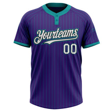 Load image into Gallery viewer, Custom Purple Teal Pinstripe White-Black Two-Button Unisex Softball Jersey