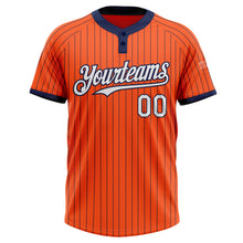 Load image into Gallery viewer, Custom Orange Navy Pinstripe White Two-Button Unisex Softball Jersey