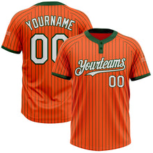Load image into Gallery viewer, Custom Orange Green Pinstripe White Two-Button Unisex Softball Jersey