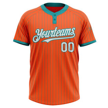 Load image into Gallery viewer, Custom Orange Teal Pinstripe White Two-Button Unisex Softball Jersey