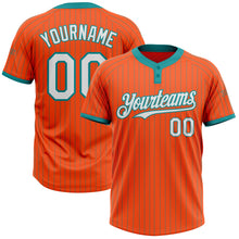Load image into Gallery viewer, Custom Orange Teal Pinstripe White Two-Button Unisex Softball Jersey