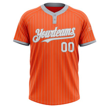 Load image into Gallery viewer, Custom Orange Gray Pinstripe White Two-Button Unisex Softball Jersey