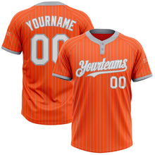 Load image into Gallery viewer, Custom Orange Gray Pinstripe White Two-Button Unisex Softball Jersey