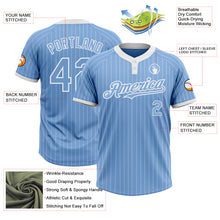 Load image into Gallery viewer, Custom Light Blue White Pinstripe White Two-Button Unisex Softball Jersey